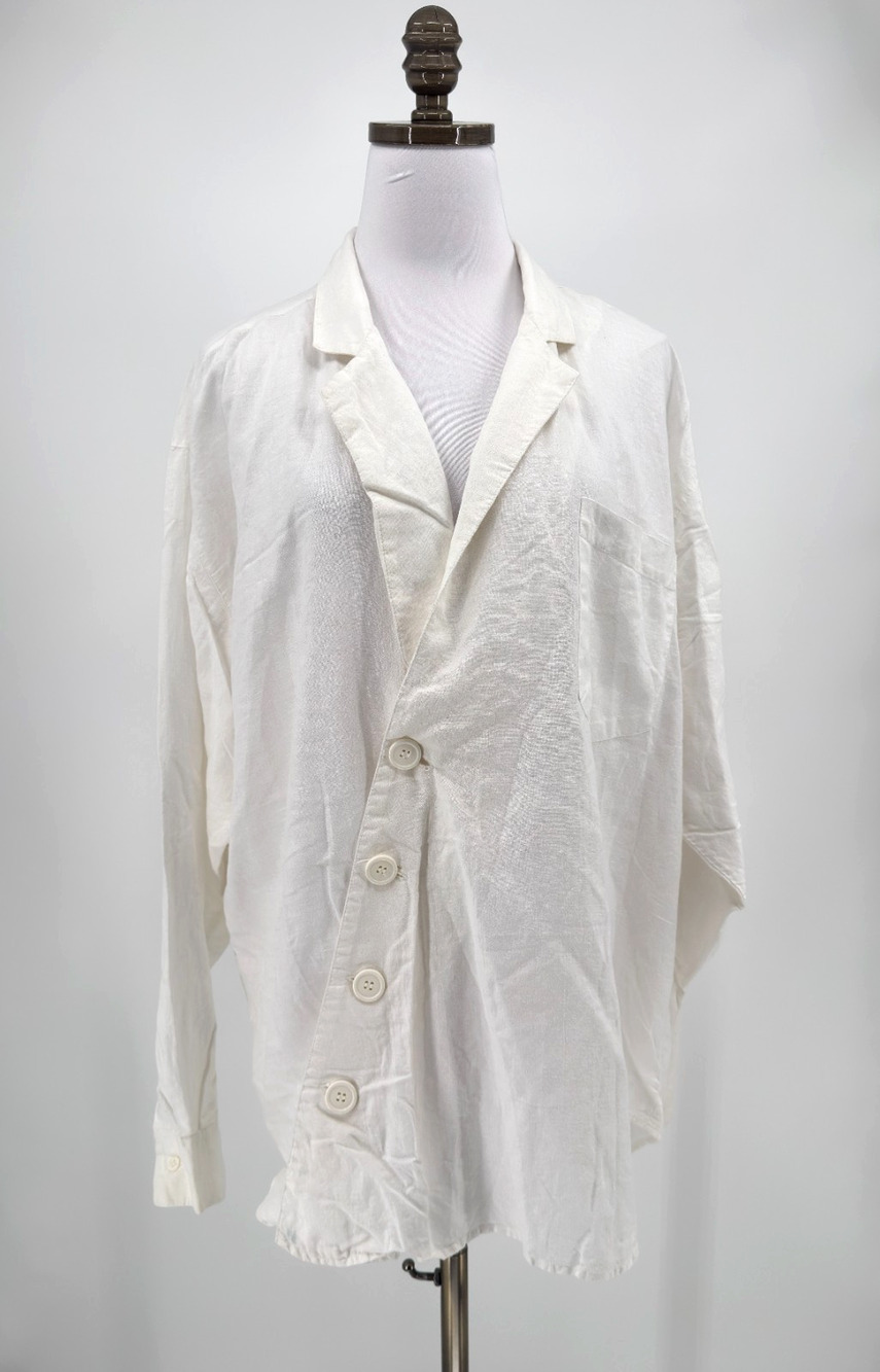 Vintage International Male White Linen Lightweight Asymmetrical Button Jacket L